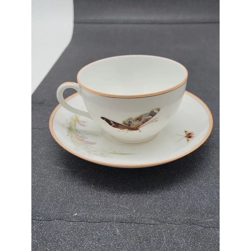 READ 2 ? Haviland Limoges ? Meadow Visitors Cup/Saucer Butterflies/Grasses